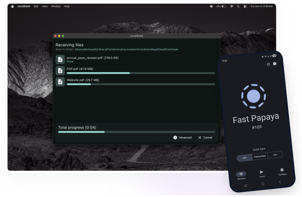 LocalSend file transfer app for Mac