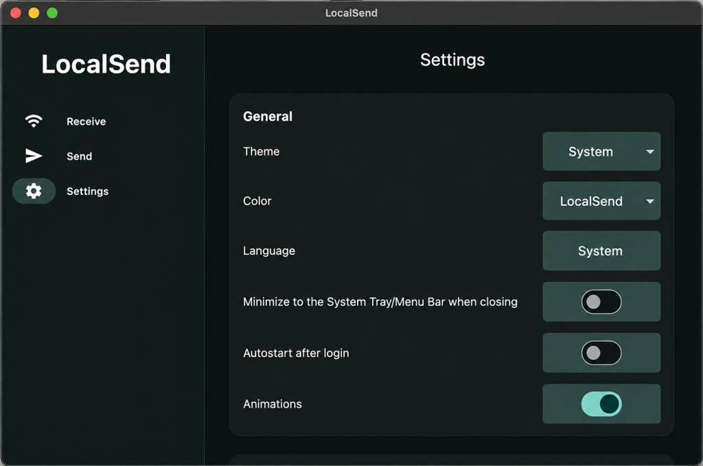 LocalSend settings